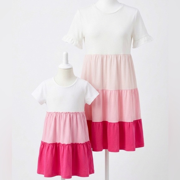 Dresses & Skirts - Mommy and Me Matching Pink and White Dresses Family Matching Spring Dress
